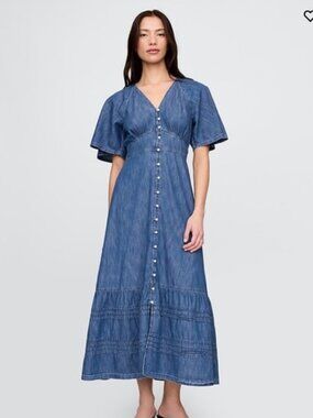 NWT GAP Flutter Sleeve Tiered  Maxi Dress- Denim